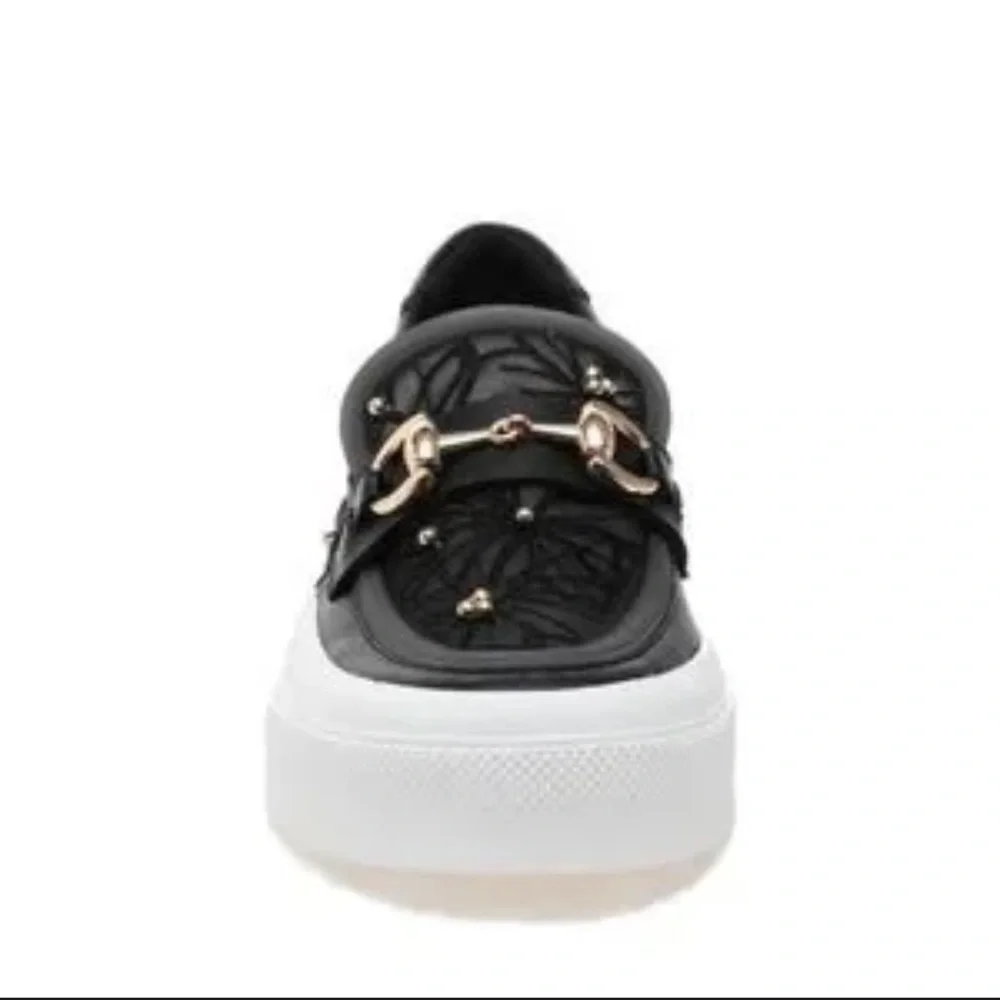 J Slides Black Lace Platform Slip on Sneakers Sz 8 1/2